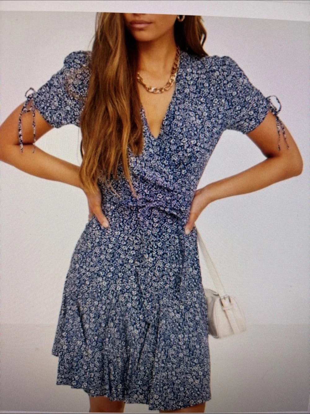 Polo by Ralph Lauren Blue Floral s/s Nami Crepe Wrap Mini Dress, 6 - Picture 3 of 11